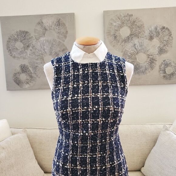 🔆 ELIZA J 🔆 Boucle Tweed Detachable Shirt Collar Dress - [size 2, Blue] - Picture 5 of 12